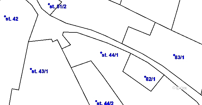 Parcela st. 44/1 v KÚ Soběnice, Katastrální mapa