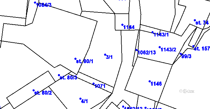 Parcela st. 3/1 v KÚ Soběnice, Katastrální mapa