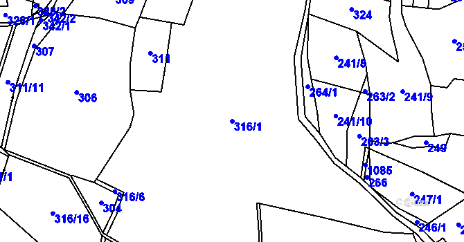 Parcela st. 316/1 v KÚ Soběnice, Katastrální mapa