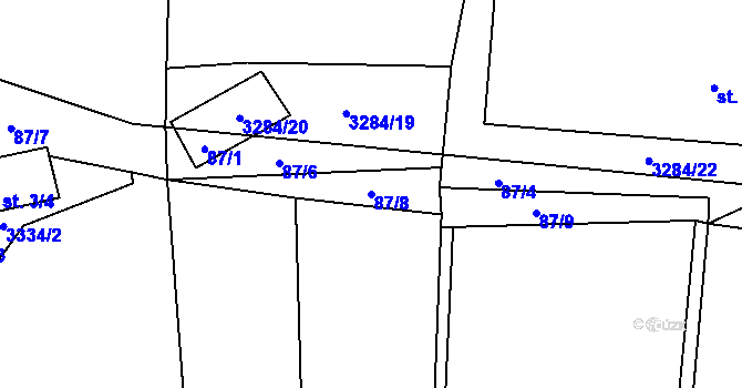 Parcela st. 87/8 v KÚ Soběnov, Katastrální mapa