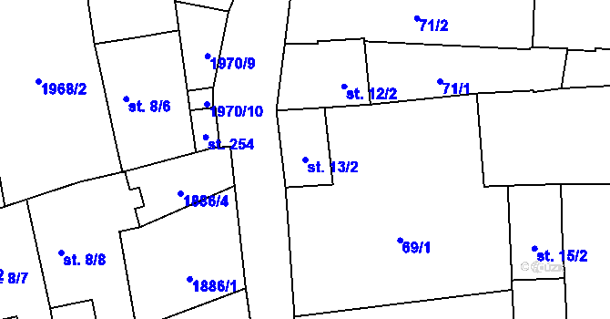 Parcela st. 13/2 v KÚ Soběnov, Katastrální mapa