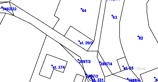 Parcela st. 20/2 v KÚ Soběnov, Katastrální mapa