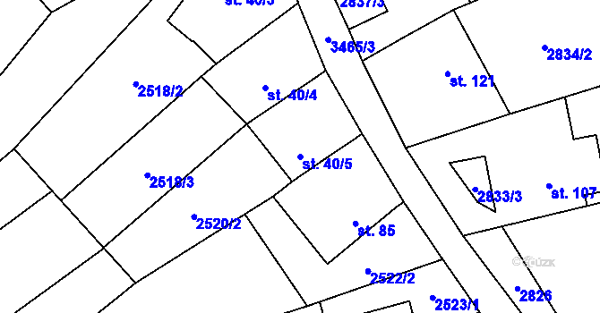 Parcela st. 40/5 v KÚ Soběnov, Katastrální mapa