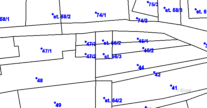 Parcela st. 56/3 v KÚ Soběnov, Katastrální mapa