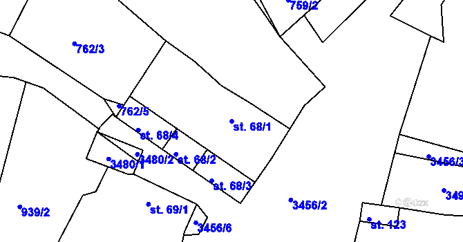 Parcela st. 68/1 v KÚ Soběnov, Katastrální mapa