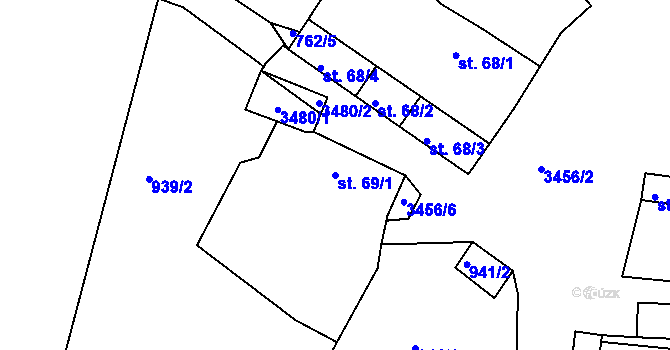 Parcela st. 69/1 v KÚ Soběnov, Katastrální mapa