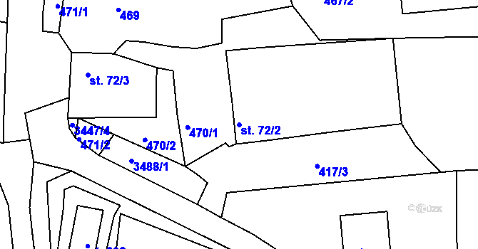 Parcela st. 72/2 v KÚ Soběnov, Katastrální mapa