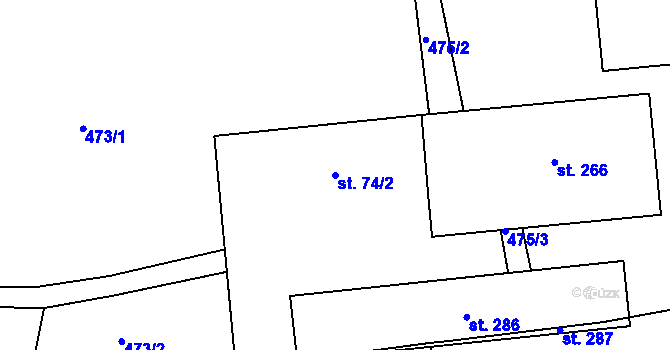 Parcela st. 74/2 v KÚ Soběnov, Katastrální mapa