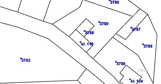 Parcela st. 118 v KÚ Soběnov, Katastrální mapa