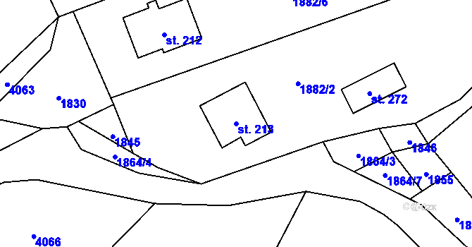 Parcela st. 213 v KÚ Soběnov, Katastrální mapa