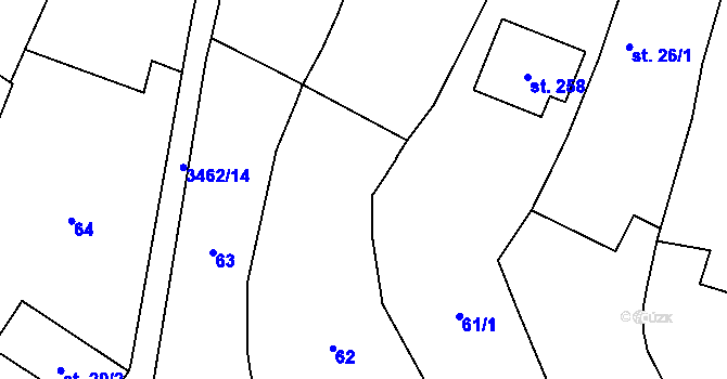 Parcela st. 61/3 v KÚ Soběnov, Katastrální mapa