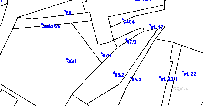 Parcela st. 67/1 v KÚ Soběnov, Katastrální mapa