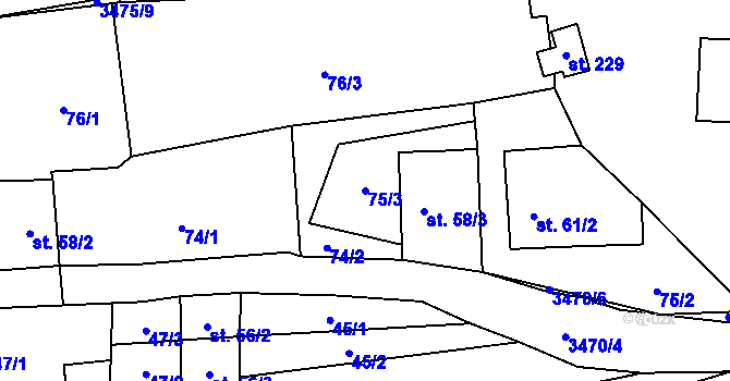 Parcela st. 75/3 v KÚ Soběnov, Katastrální mapa