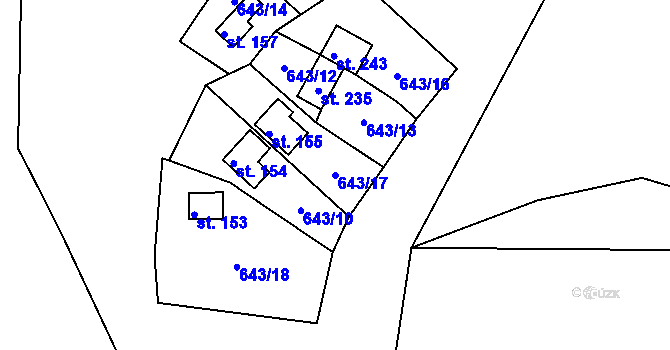 Parcela st. 643/17 v KÚ Soběnov, Katastrální mapa