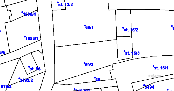 Parcela st. 69/2 v KÚ Soběnov, Katastrální mapa