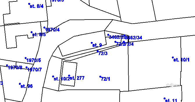 Parcela st. 72/3 v KÚ Soběnov, Katastrální mapa