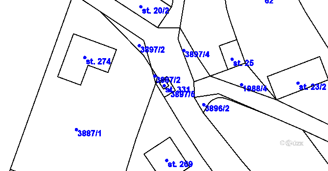 Parcela st. 331 v KÚ Soběnov, Katastrální mapa