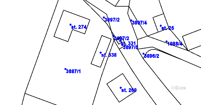 Parcela st. 338 v KÚ Soběnov, Katastrální mapa