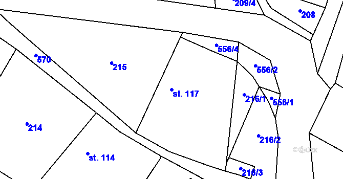 Parcela st. 117 v KÚ Soběraz, Katastrální mapa