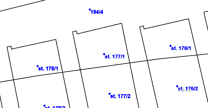 Parcela st. 177/1 v KÚ Soběraz, Katastrální mapa