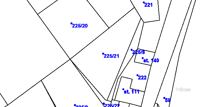 Parcela st. 225/21 v KÚ Soběraz, Katastrální mapa