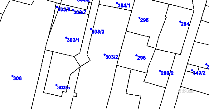 Parcela st. 303/2 v KÚ Soběslav, Katastrální mapa