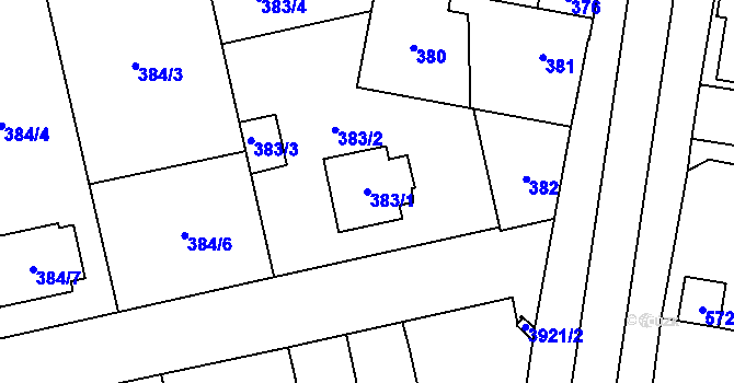 Parcela st. 383/1 v KÚ Soběslav, Katastrální mapa
