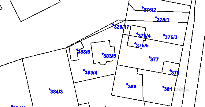 Parcela st. 383/5 v KÚ Soběslav, Katastrální mapa