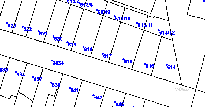 Parcela st. 617 v KÚ Soběslav, Katastrální mapa