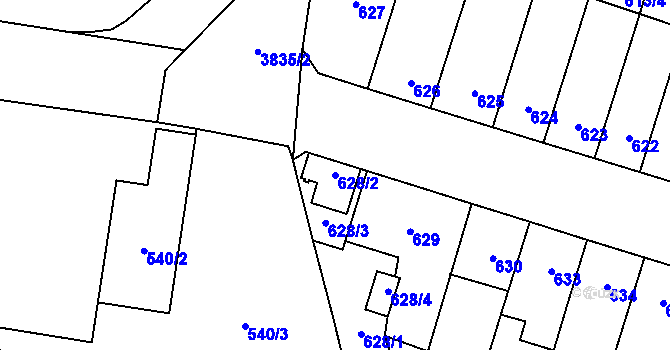 Parcela st. 628/2 v KÚ Soběslav, Katastrální mapa