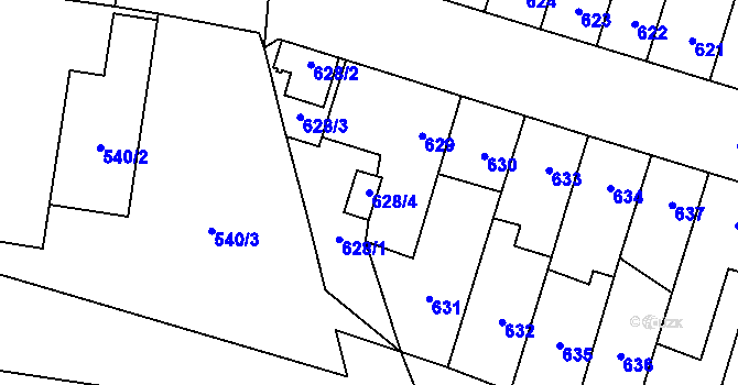 Parcela st. 628/4 v KÚ Soběslav, Katastrální mapa