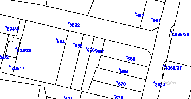 Parcela st. 667 v KÚ Soběslav, Katastrální mapa