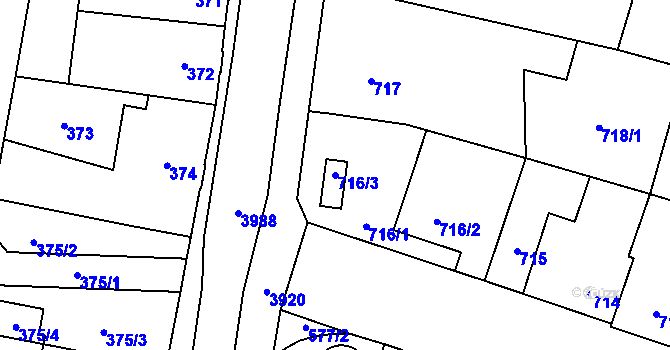 Parcela st. 716/3 v KÚ Soběslav, Katastrální mapa