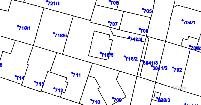 Parcela st. 718/5 v KÚ Soběslav, Katastrální mapa