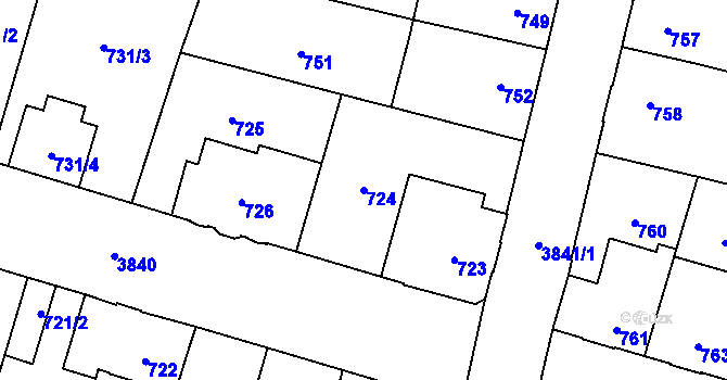 Parcela st. 724 v KÚ Soběslav, Katastrální mapa