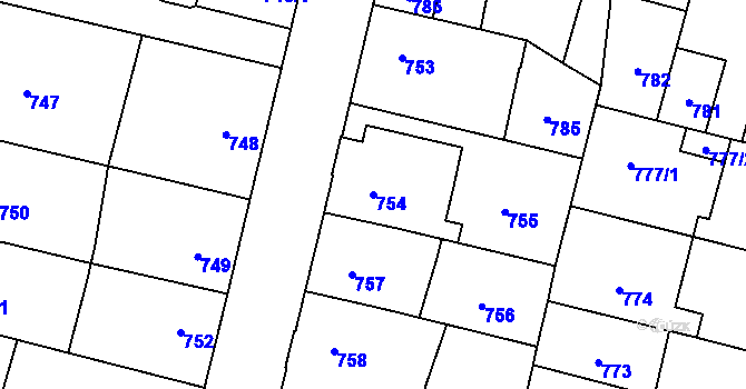 Parcela st. 754 v KÚ Soběslav, Katastrální mapa