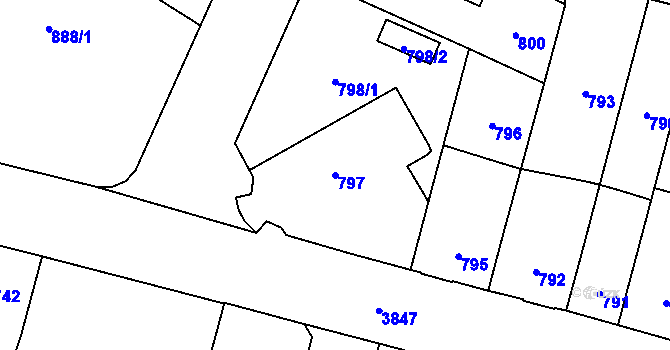 Parcela st. 797 v KÚ Soběslav, Katastrální mapa