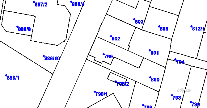 Parcela st. 799 v KÚ Soběslav, Katastrální mapa