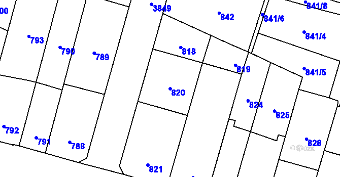 Parcela st. 820 v KÚ Soběslav, Katastrální mapa