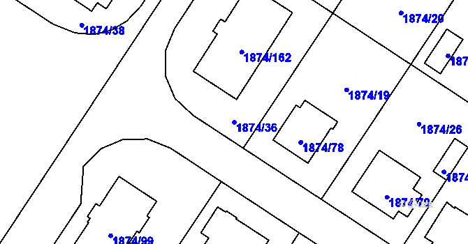 Parcela st. 1874/36 v KÚ Soběslav, Katastrální mapa