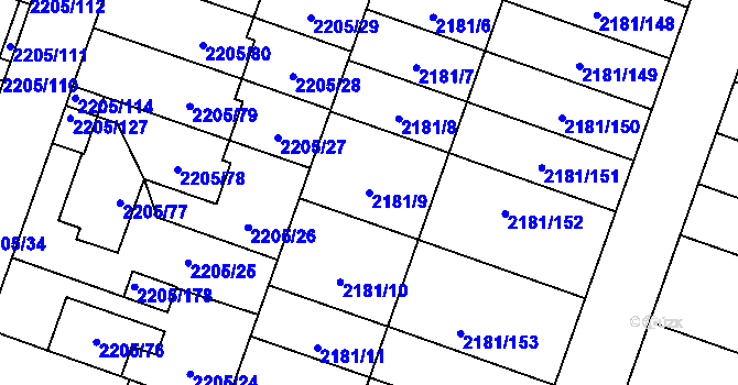 Parcela st. 2181/9 v KÚ Soběslav, Katastrální mapa