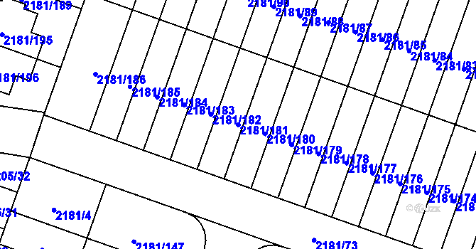 Parcela st. 2181/181 v KÚ Soběslav, Katastrální mapa