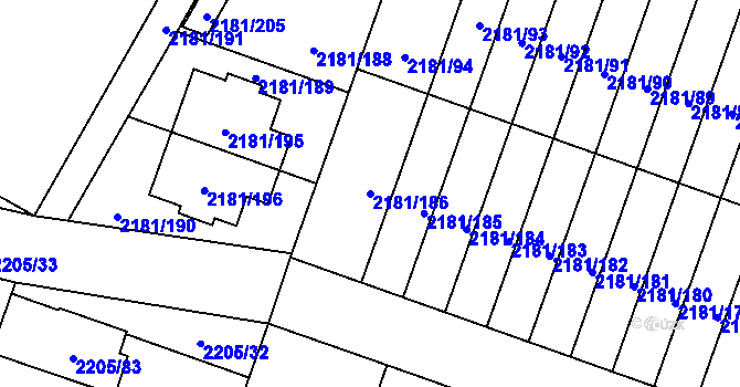 Parcela st. 2181/186 v KÚ Soběslav, Katastrální mapa
