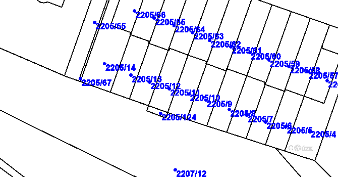 Parcela st. 2205/11 v KÚ Soběslav, Katastrální mapa