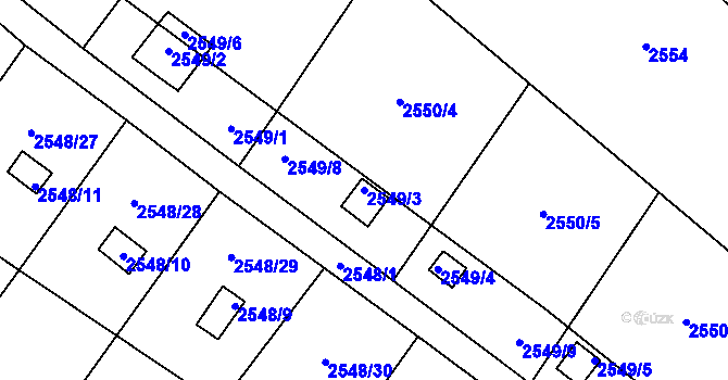 Parcela st. 2549/3 v KÚ Soběslav, Katastrální mapa