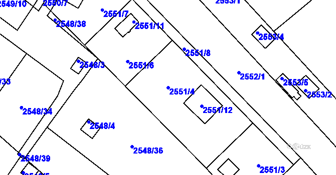 Parcela st. 2551/4 v KÚ Soběslav, Katastrální mapa