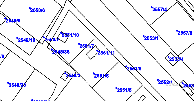 Parcela st. 2551/11 v KÚ Soběslav, Katastrální mapa