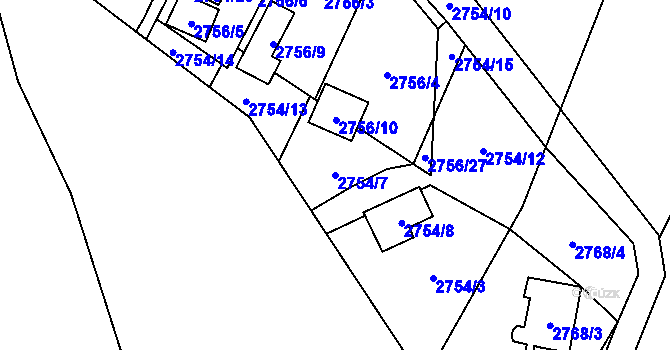 Parcela st. 2754/7 v KÚ Soběslav, Katastrální mapa