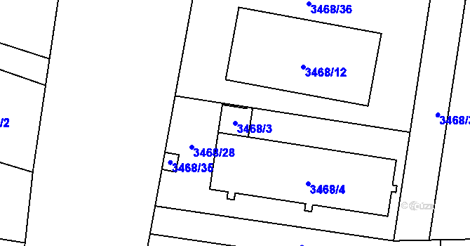 Parcela st. 3468/3 v KÚ Soběslav, Katastrální mapa