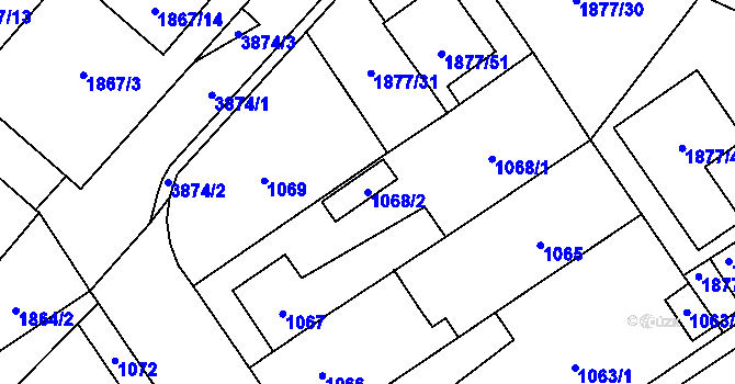 Parcela st. 1068/2 v KÚ Soběslav, Katastrální mapa